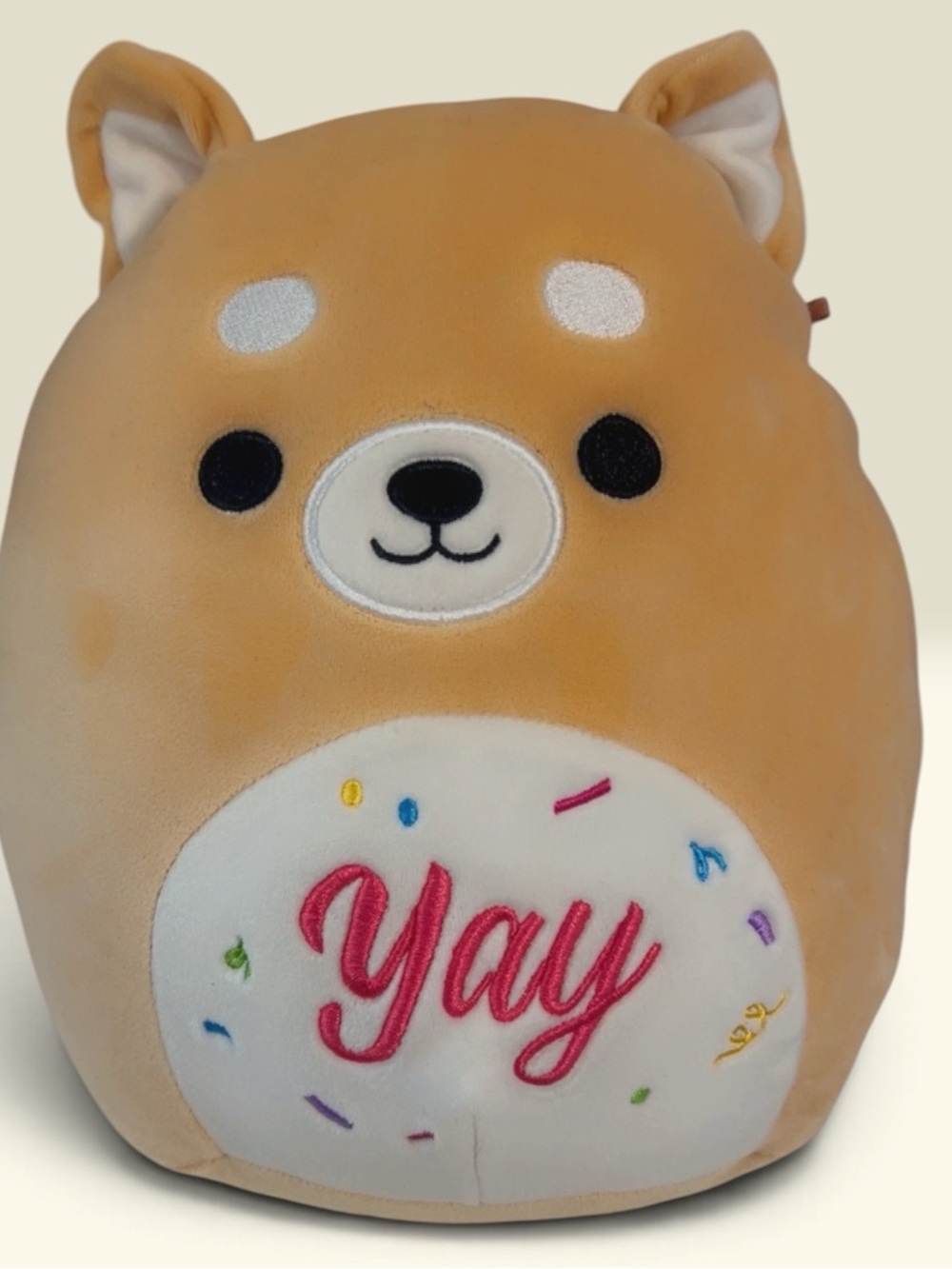 Squishmallows Tan Plush Dog with Pink Embroidered "Yay"